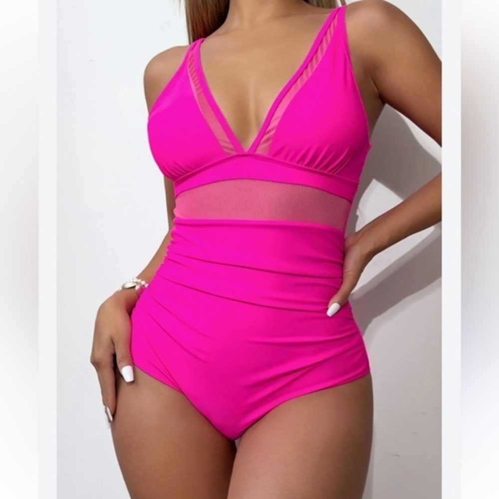 V Neck Swimsuit Ladies Ruched Swimwear‎ Push Up Monokinis Shapewear Size L